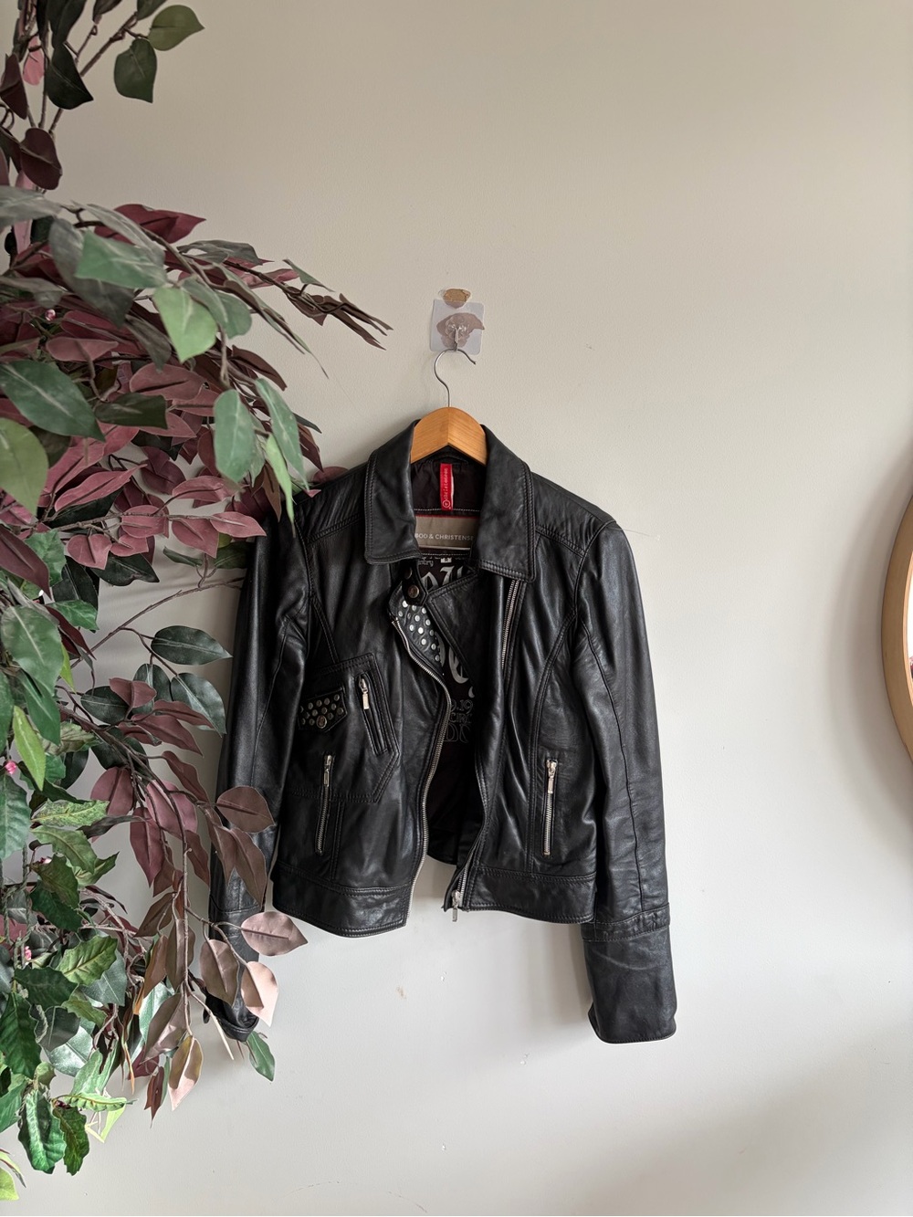 Bod & Christensen women medium black motto studded leather jacket
